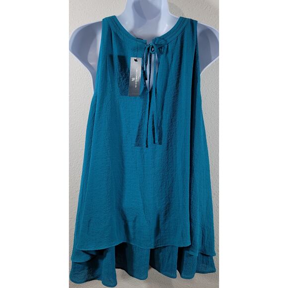 Worthington Woman Polynesian Blue Sleeveless Top 2X Plus New With Tag Flowy Soft - Picture 3 of 9